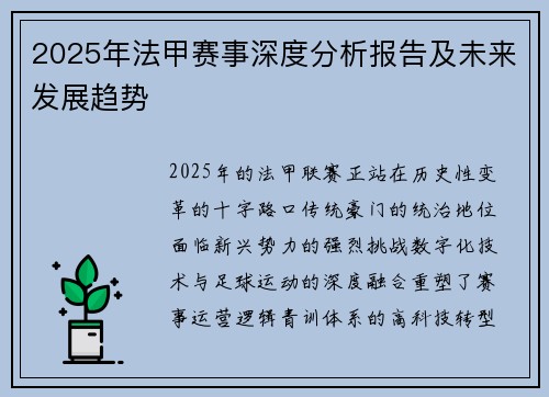 2025年法甲赛事深度分析报告及未来发展趋势